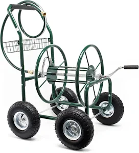 Wiltec Schlauchwagen ohne Schlauch, Schlauchaufroller für 5/8" (16 mm) Gartenschlauch bis 76 m, mit Reifen Ø 25cm Gartenschlauchwagen, Gartenschlauchtrommel